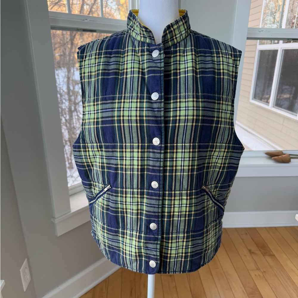 Vintage Susan Bristol Blue Green Plaid Cotton Vest Size Medium